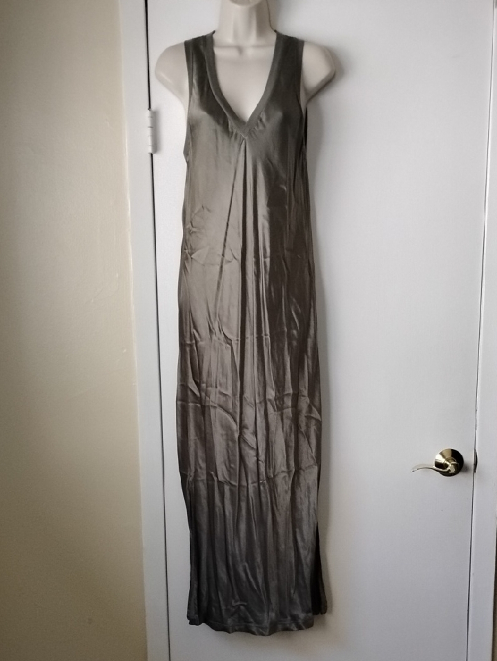 NWOT Michael Stars Stretch Satin Tank Midi Dress M Golden Olive Green